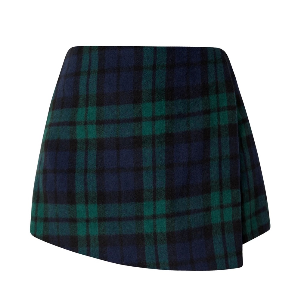 Plaid Mini Skort - Green and Blue